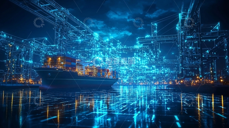 高清大图下载【趣麦麦图】夜景港口数字孪生