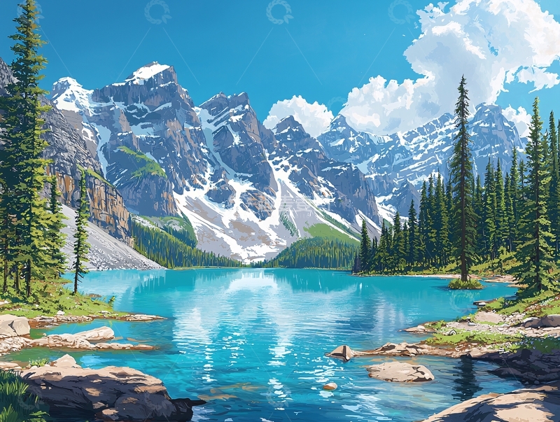 高清大图下载【趣麦麦图】雪山湖泊景色