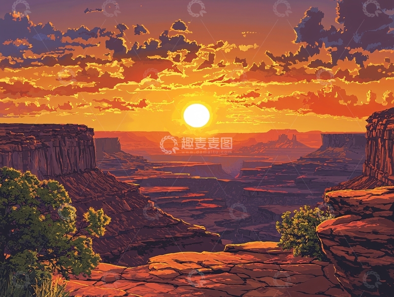 高清大图下载【趣麦麦图】峡谷日落风景画