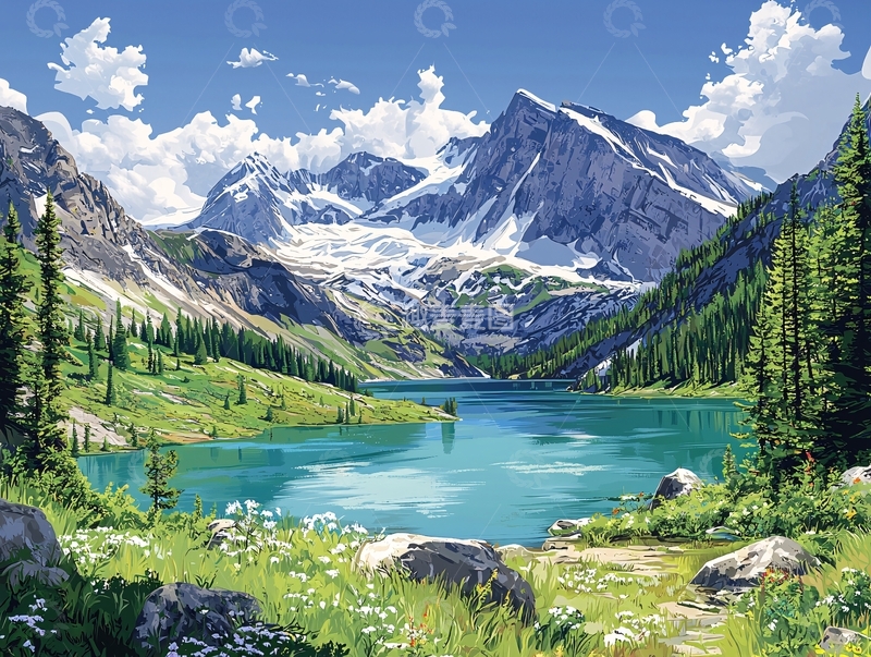 高清大图下载【趣麦麦图】雪山湖泊风景