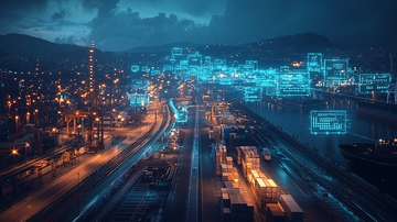 夜景港口城市数字科技