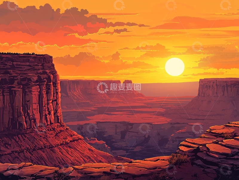 高清大图下载【趣麦麦图】峡谷日落高清图片