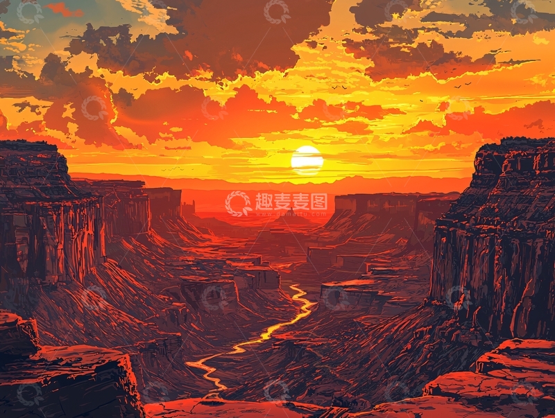 高清大图下载【趣麦麦图】峡谷日落风景