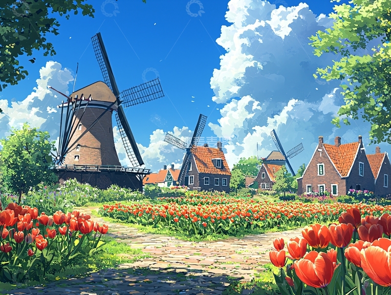 高清大图下载【趣麦麦图】郁金香田园风光