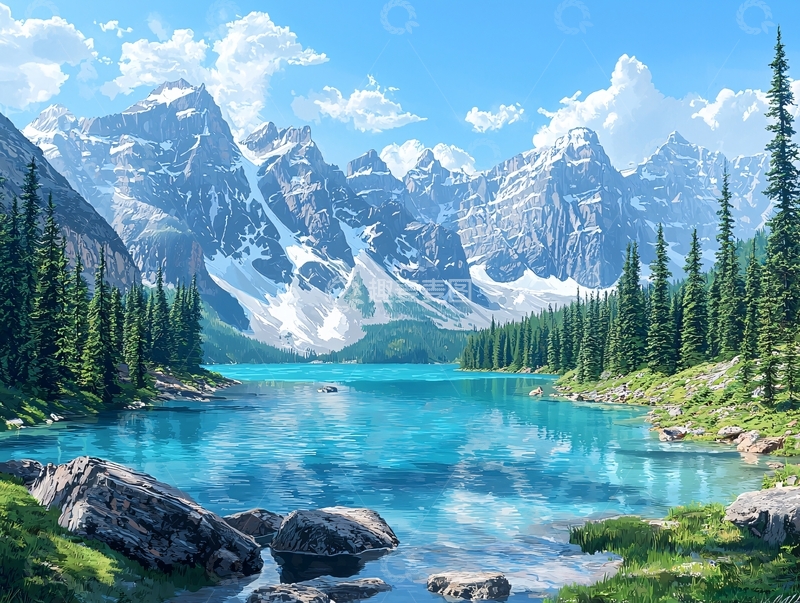 高清大图下载【趣麦麦图】雪山湖泊景色