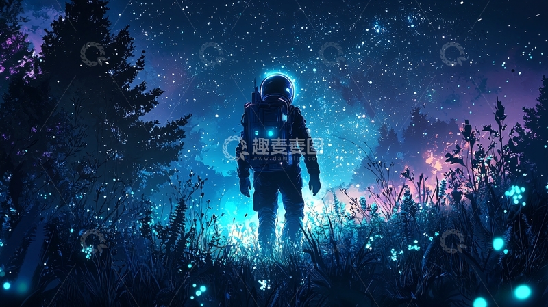 高清大图下载【趣麦麦图】宇航员星空森林