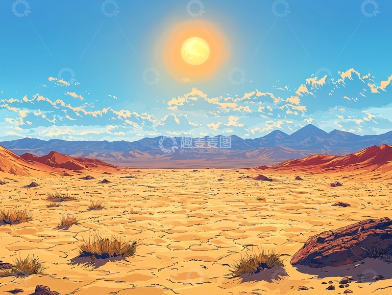 高清大图下载【趣麦麦图】烈日当空下的荒漠景观