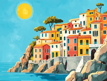 阳光下的彩色小镇