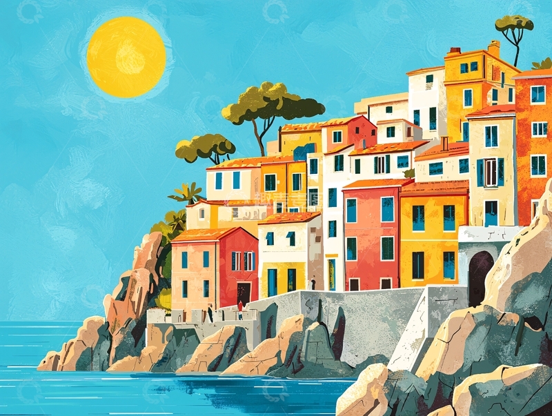 高清大图下载【趣麦麦图】阳光下的彩色小镇