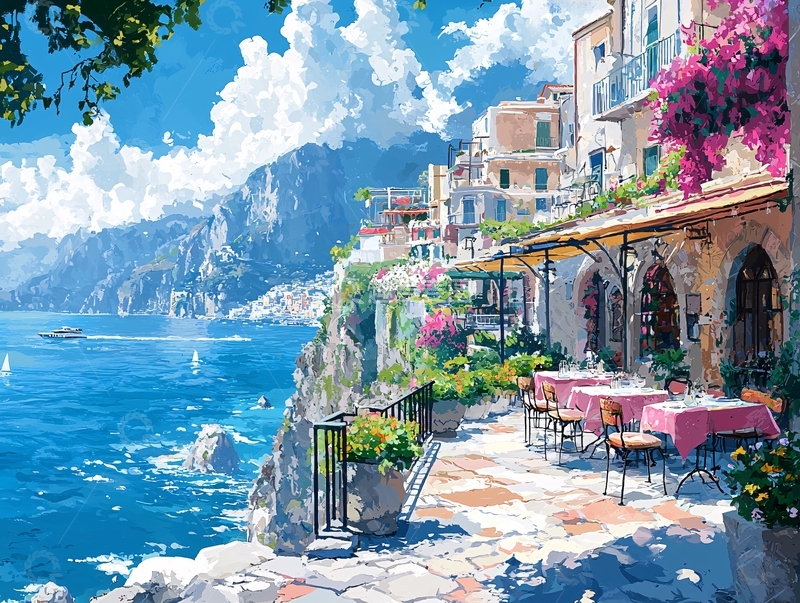 地中海风格海边餐厅