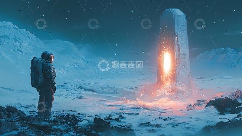 高清大图下载【趣麦麦图】宇航员凝视外星巨石