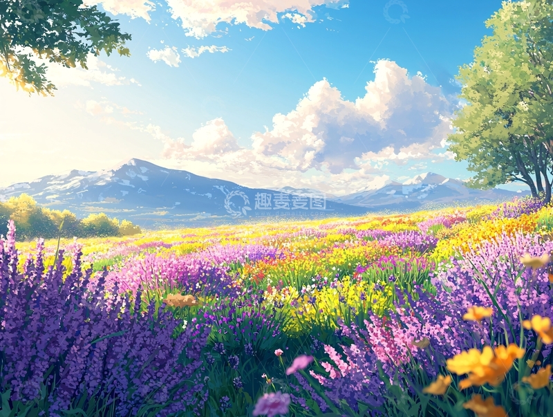 高清大图下载【趣麦麦图】阳光明媚的彩色花田
