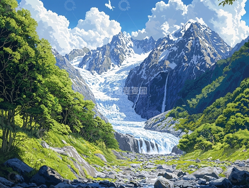 高清大图下载【趣麦麦图】壮丽冰川山谷流水
