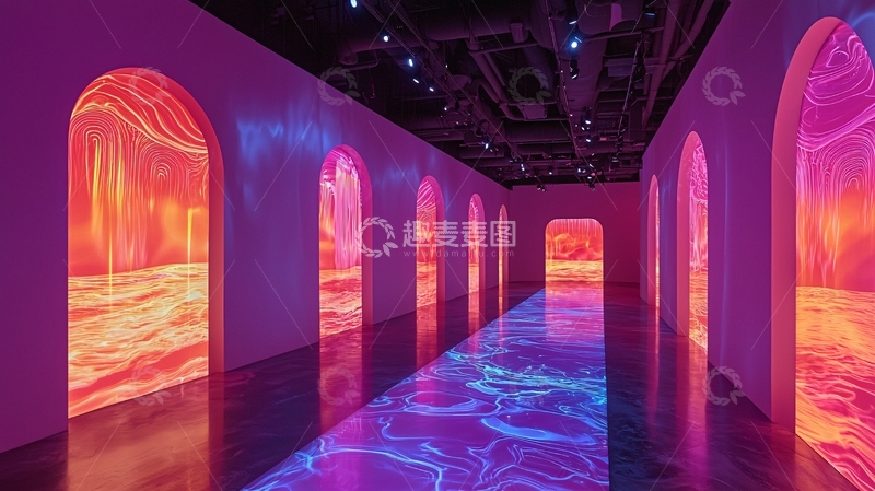 高清大图下载【趣麦麦图】粉色梦幻拱门走廊