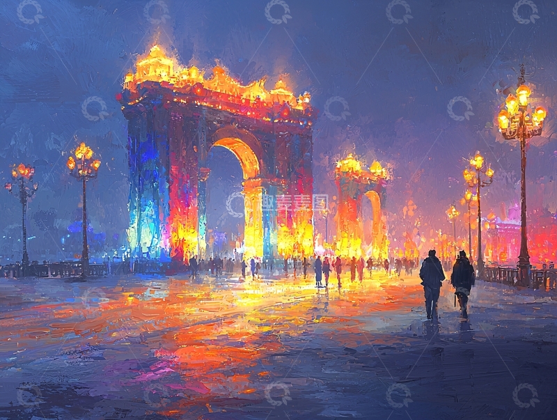 高清大图下载【趣麦麦图】梦幻般夜晚城市拱门