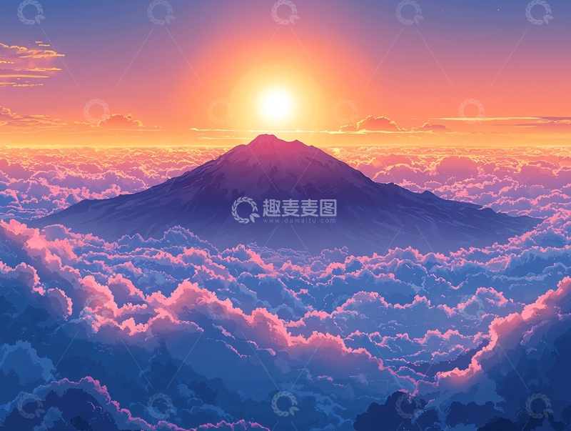 高清大图下载【趣麦麦图】山顶日出云海