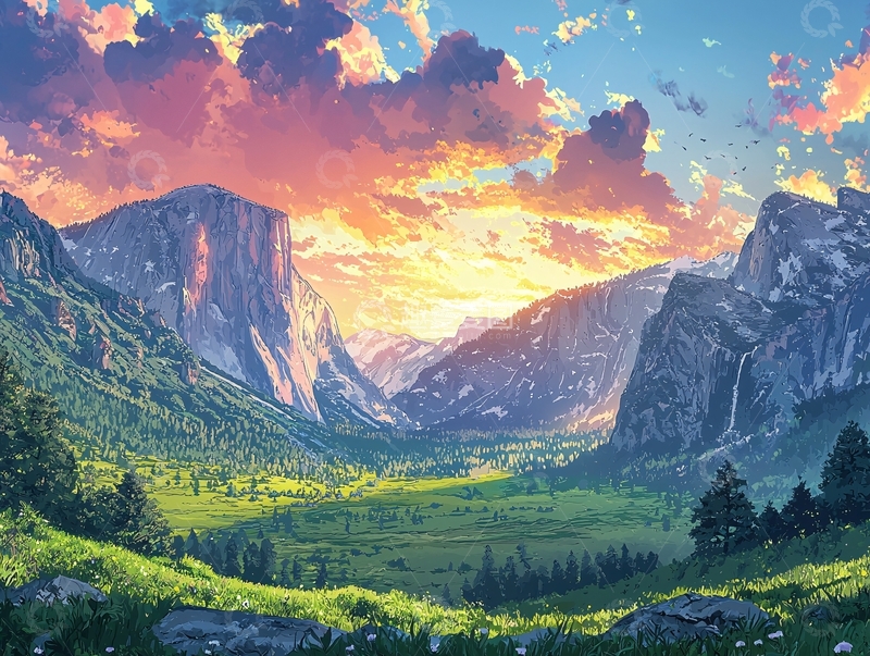 高清大图下载【趣麦麦图】壮丽山河夕阳景色