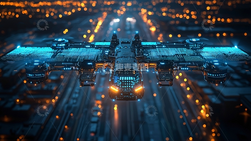 高清大图下载【趣麦麦图】未来飞行器夜景