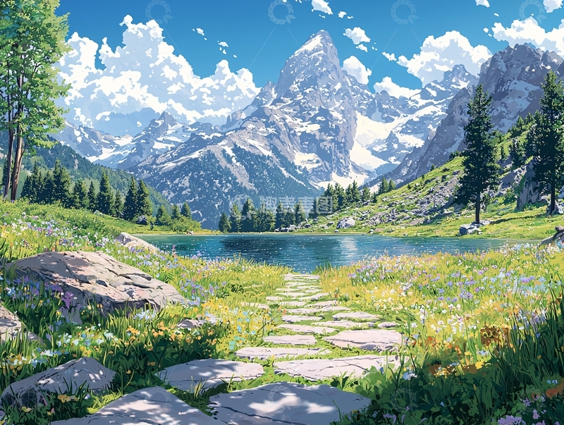 高清大图下载【趣麦麦图】阿尔卑斯山脉风景画