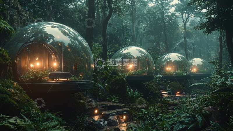 高清大图下载【趣麦麦图】雨林玻璃球屋