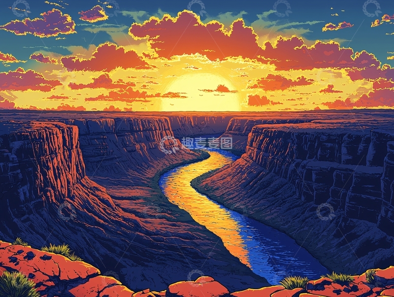 高清大图下载【趣麦麦图】峡谷日落景色