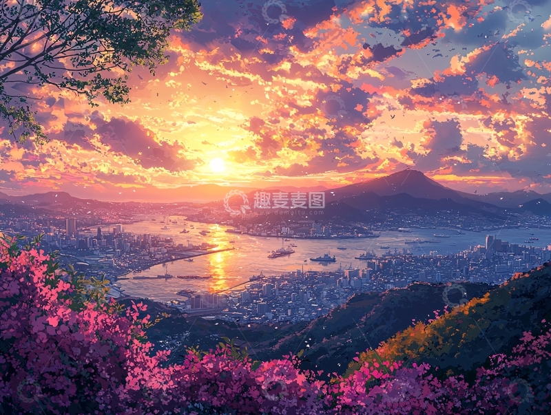 高清大图下载【趣麦麦图】唯美日落城市风景