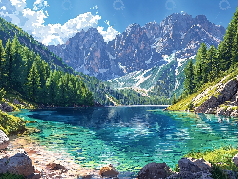 高清大图下载【趣麦麦图】山清水秀的湖泊与雪山