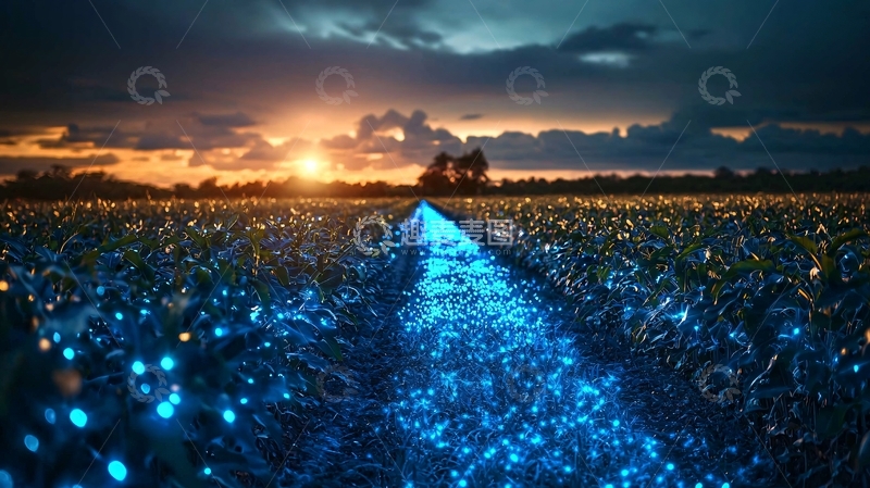 高清大图下载【趣麦麦图】日落时分发光植物田野