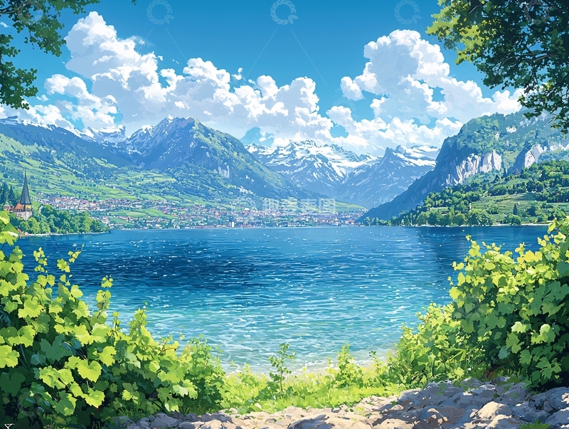 高清大图下载【趣麦麦图】阿尔卑斯山湖泊风景