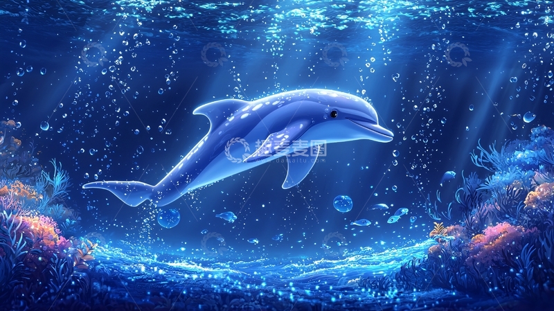 高清大图下载【趣麦麦图】梦幻蓝色海豚