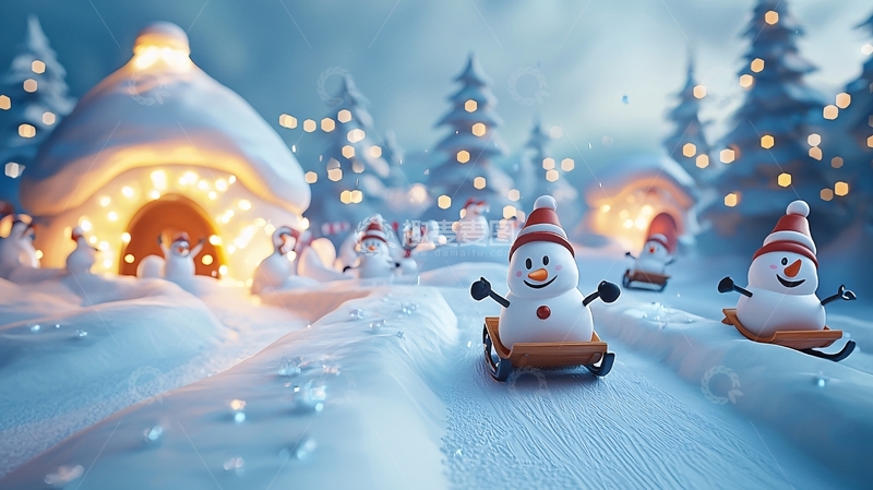 高清大图下载【趣麦麦图】雪地里玩耍的雪人