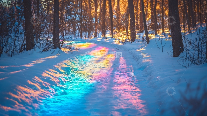 高清大图下载【趣麦麦图】雪地彩虹小路