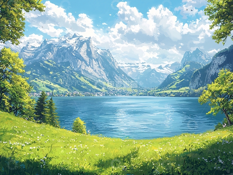 高清大图下载【趣麦麦图】阿尔卑斯山湖泊风景