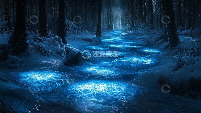 高清大图下载【趣麦麦图】蓝色萤光森林小路