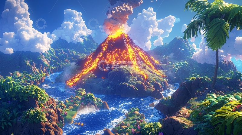高清大图下载【趣麦麦图】热带火山喷发景色