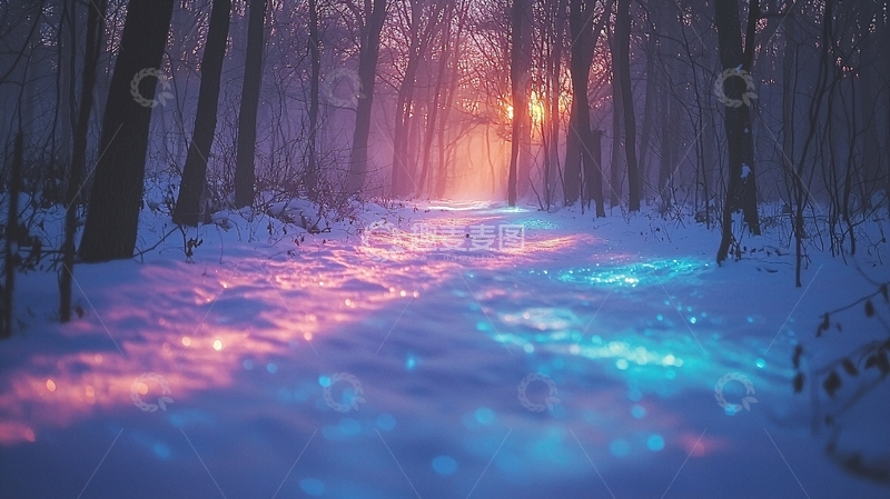 高清大图下载【趣麦麦图】冬日森林小路梦幻光影