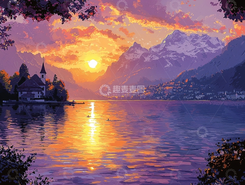 高清大图下载【趣麦麦图】湖光山色日落美景