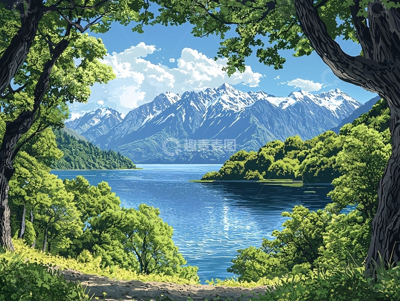 高清大图下载【趣麦麦图】树林环绕的湖光山色