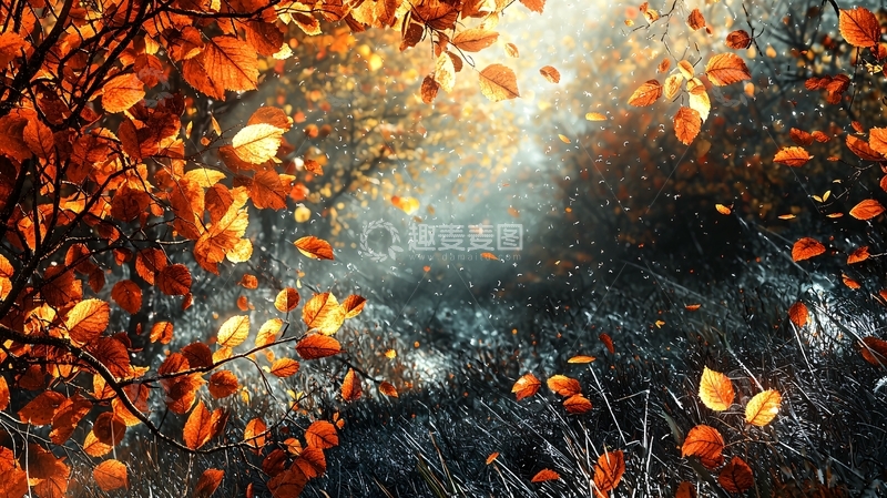 高清大图下载【趣麦麦图】秋季落叶小路