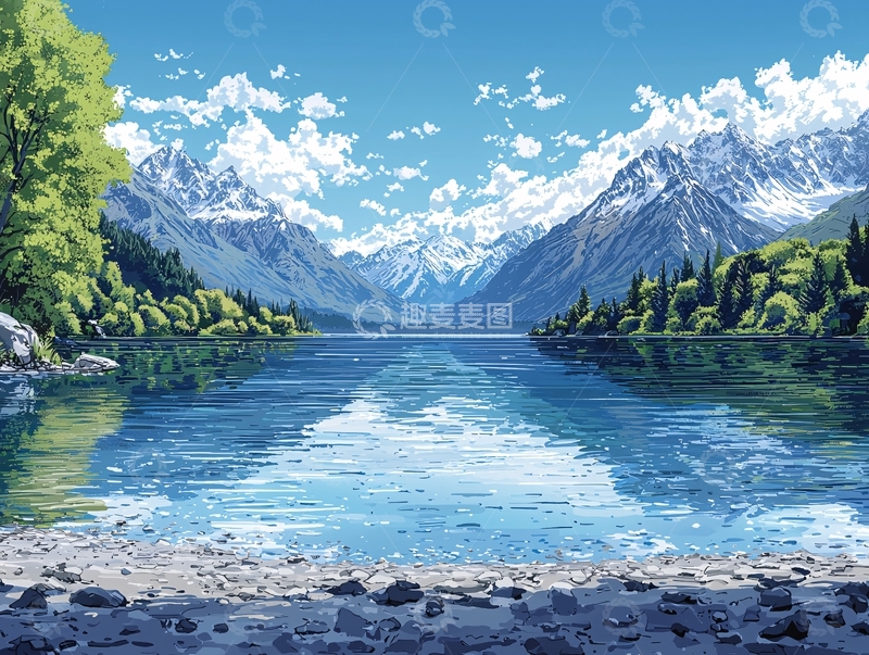 高清大图下载【趣麦麦图】雪山湖泊风景