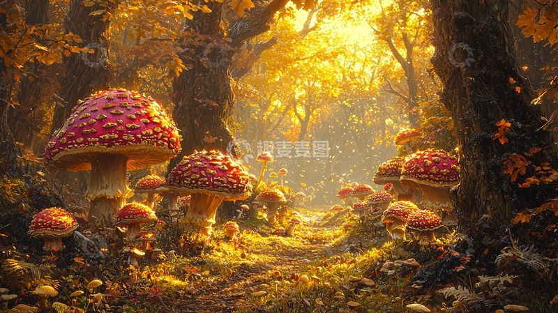 高清大图下载【趣麦麦图】秋日森林童话蘑菇