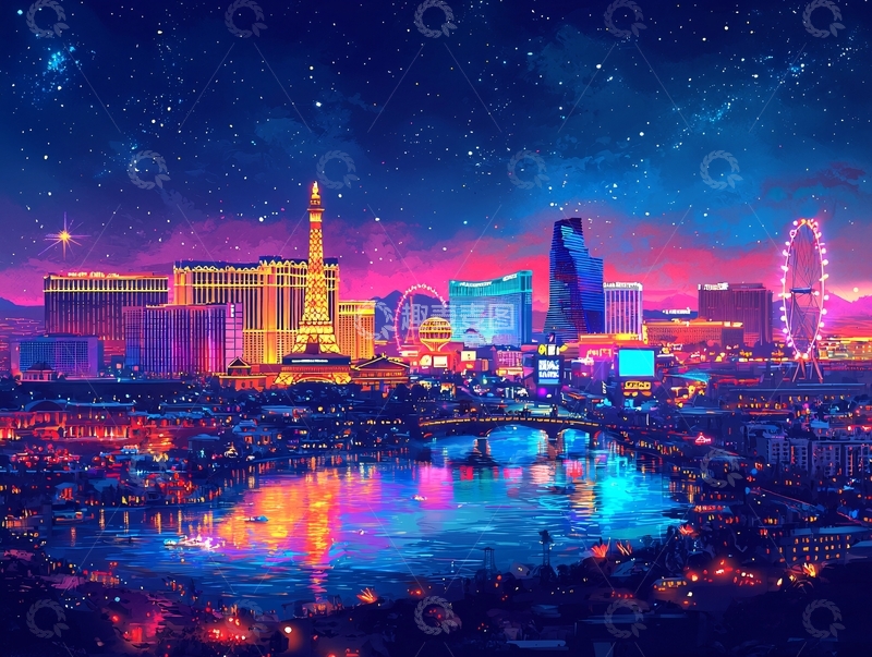 高清大图下载【趣麦麦图】绚丽夜景城市剪影