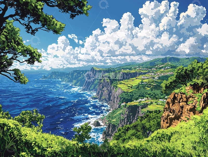 高清大图下载【趣麦麦图】阳光明媚的海岸风光