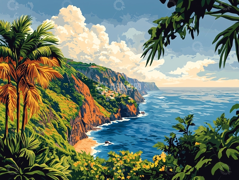 高清大图下载【趣麦麦图】热带海岸线风景画