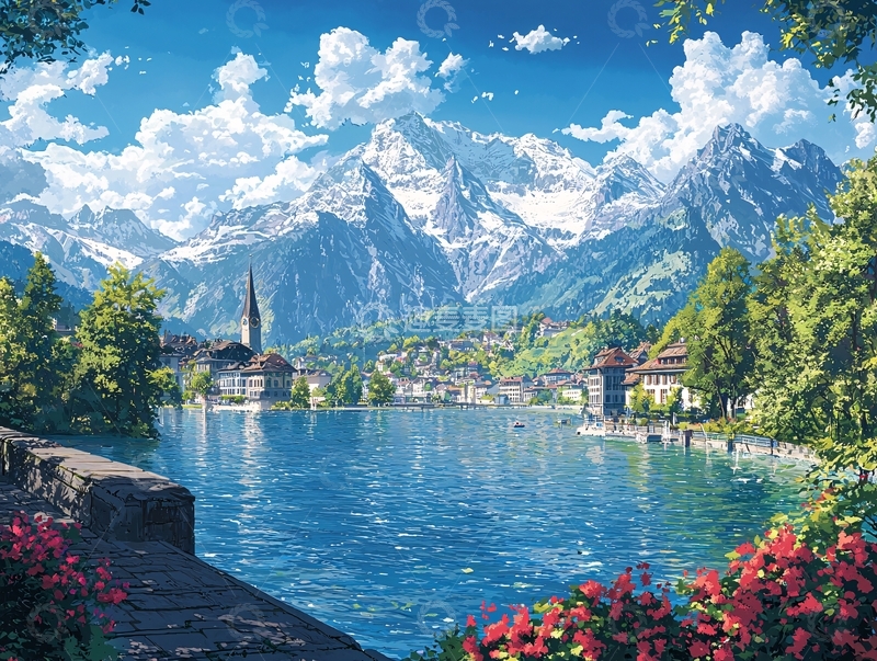 高清大图下载【趣麦麦图】阿尔卑斯山小镇风光