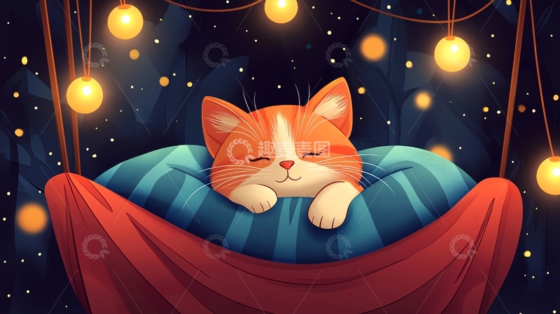 高清大图下载【趣麦麦图】小猫睡在星空下
