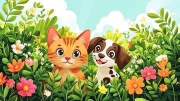 猫咪狗狗花丛
