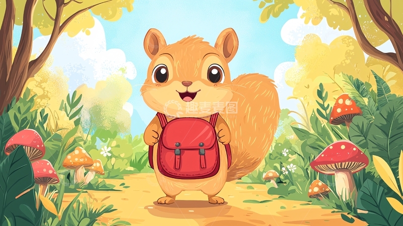 高清大图下载【趣麦麦图】森林小松鼠背书包