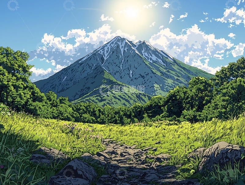 高清大图下载【趣麦麦图】阳光下的绿色山脉