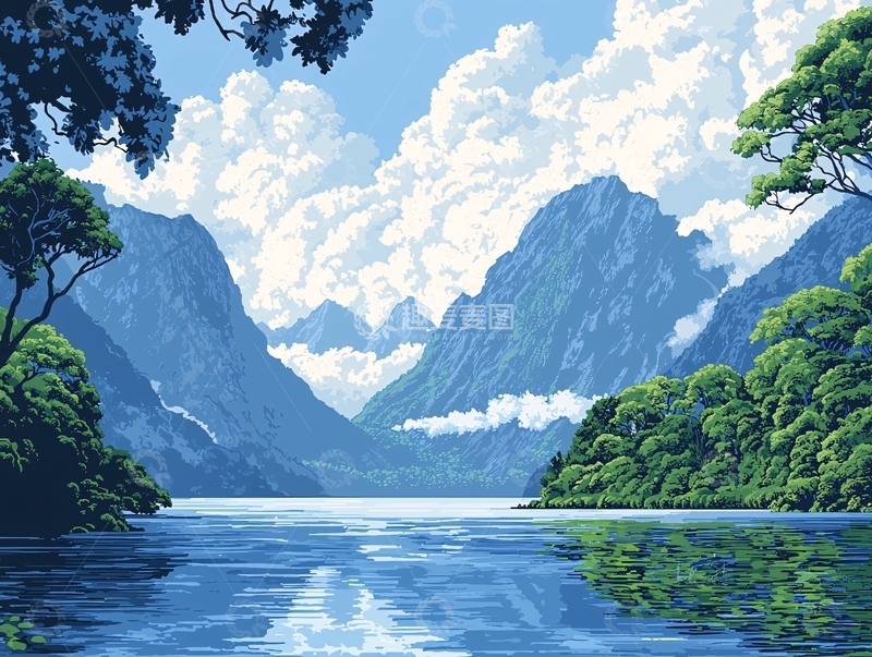 高清大图下载【趣麦麦图】宁静祥和的湖光山色